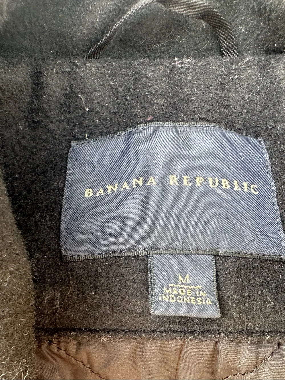 Banana Republic Black Quilted-Lined 80% Wool Pea Coat size Medium